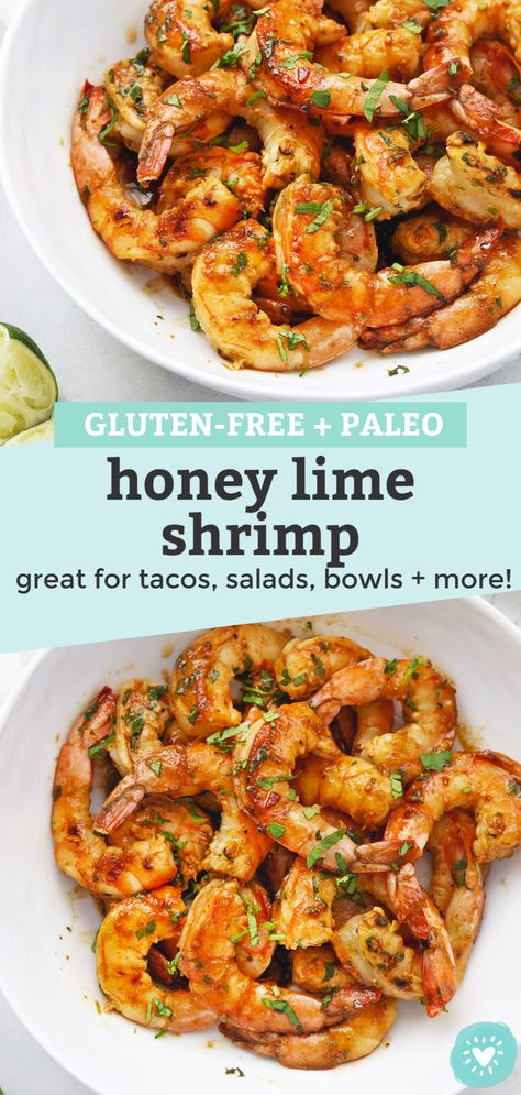 Paleo Bang Bang Shrimp, Grilled Shrimp Meal Prep, Gluten Dairy Free Shrimp Recipe, Honey Lime Shrimp Tacos, Honey Shrimp Tacos, Honey Shrimp Salad, Paleo Recipes Shrimp, Honey Ginger Shrimp Bowl, Honey Garlic Lime Shrimp