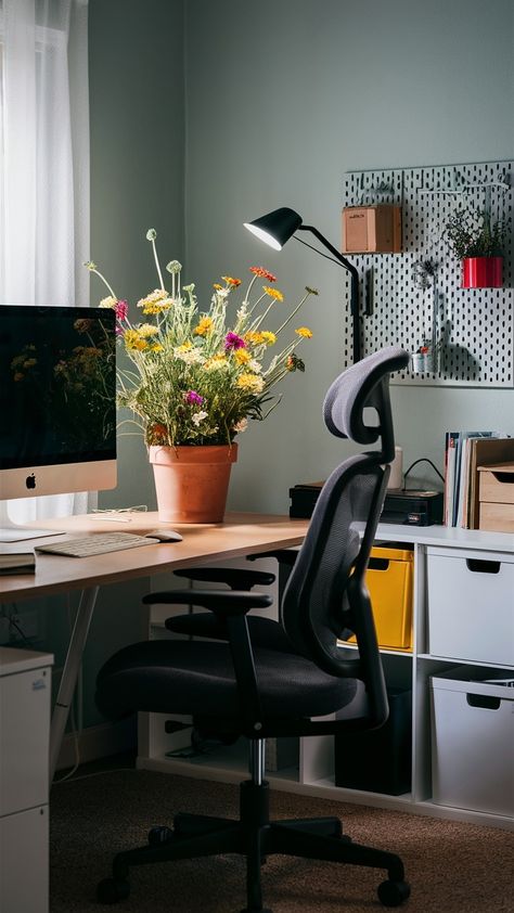 🌼 Who else believes that a splash of nature can transform your workspace? 🙋‍♂️ I recently revamped my home office, and let me tell you, adding a pot of wildflowers was a game changer! 🌸✨ Nestled beside my computer monitor on the sleek LINNMON desk, those vibrant blooms bring life and energy to my daily grind. It’s amazing how a little greenery can uplift your mood and boost productivity! Here are some benefits I’ve noticed since making this change: 🔹 **Increased Creativity**: Nature inspire... Linnmon Desk, Kallax Shelving, Ikea Style, Kallax Shelving Unit, Wildflower Decor, Work Lamp, Office Inspo, Daily Grind, Boost Productivity