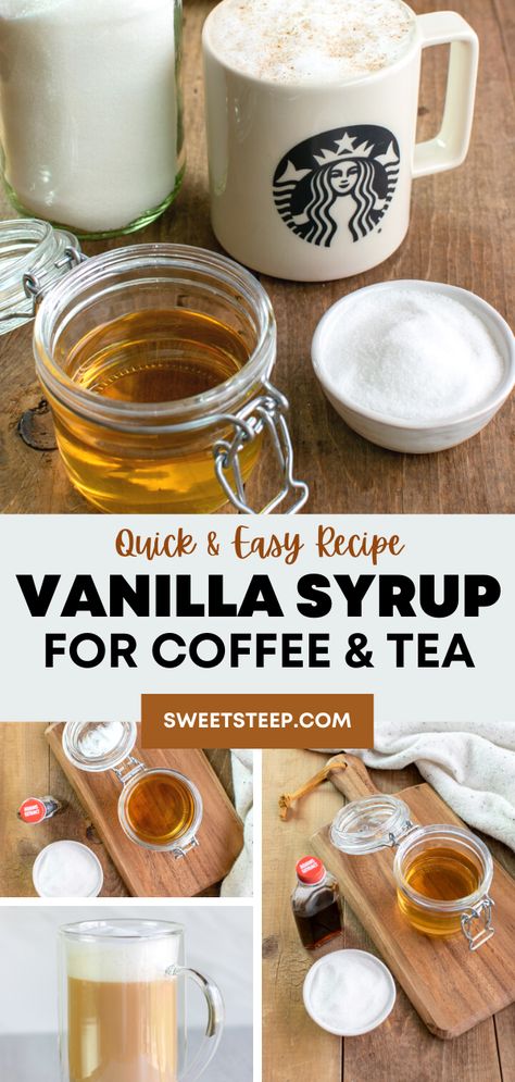 How To Make Vanilla Simple Syrup, Diy Vanilla Coffee Syrup, Keto Vanilla Syrup For Coffee, How To Make Your Own Coffee Syrups, Homemade Simple Syrup For Coffee, Diy Syrup For Coffee, Diy Simple Syrup For Coffee, Make Your Own Coffee Syrup, Simple Syrups For Coffee