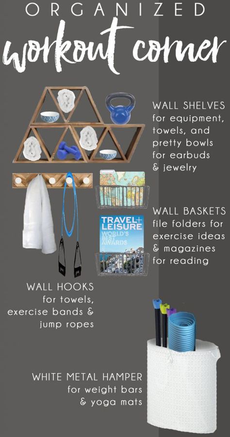 Workout Corner Organizing Plans Workout Corner, Home Gym Ideas Small, Workout Room Decor, Mini Home Gym, Home Yoga Room, Home Gym Basement, Home Gym Ideas, Workout Room Home, Basement Gym