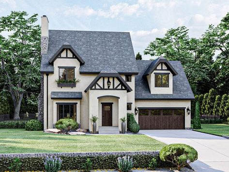 050H-0404: Tudor House Plan; 3 Bedrooms, 2.5 Baths Tudor House Plans, European Cottage, Floor Plan Drawing, Tudor House, Tudor Style, Built In Bench, Modern Farmhouse Plans, Best House Plans, Roof Plan