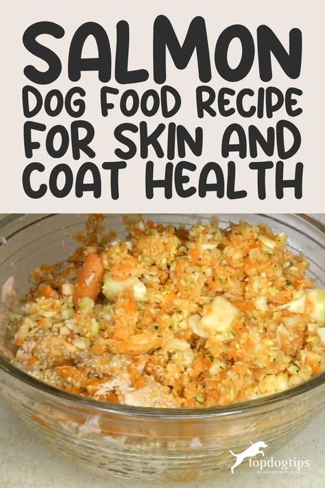 Salmon Dog Food Recipe for Skin and Coat Health Canned Salmon Dog Food Recipe, Dog Food Recipes Crockpot, Foods Dogs Can Eat, Dog Food Recipe, Dog Treats Homemade Easy, Easy Dog Treat Recipes, Diy Dog Food, Make Dog Food, Dog Biscuit Recipes