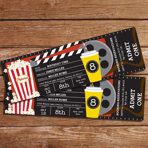 Movie Theater Party, Movie Ticket Invitations, Movie Party Invitations, Cinema Party, Backyard Movie Party, Movie Invitation, Pyjamas Party, Movie Night Birthday Party, Movie Birthday Party