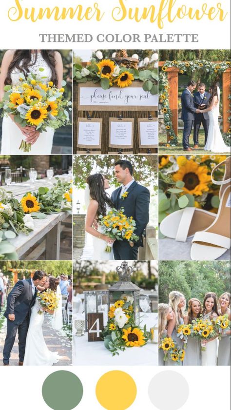 Yellow Wedding Colors, Sunflower Wedding Decorations, Yellow Wedding Theme, Wedding Color Palettes, Sunflower Themed Wedding, Sage Wedding, Sage Green Wedding, Wedding Theme Colors, Future Wedding Plans