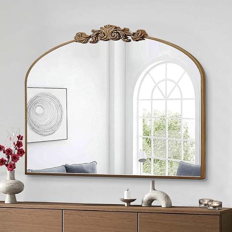 Amazon.com: GA Home Gold Arched Mirror, 36"x29" Antique Bathroom Mirror with Wooden Frame, Vintage Ornate Baroque Decorative Mirror for Entryway, Fireplace, Living Room : Home & Kitchen Antique Bathroom Mirror, Gold Arched Mirror, Mirror With Wooden Frame, Gold Arch Mirror, Mirror For Entryway, Arched Wall Decor, Fireplace Living Room, Antique Bathroom, Wooden Mirror Frame