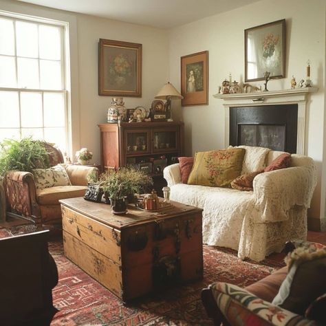 Dream Cottage Interior Living Room, Cottage Tv Stand Ideas, Cozy English Cottage Living Room, Grandma Living Room, Cozy Traditional Living Room, Small Cottage Living Room, Cottage Living Room Ideas, Coastal Modern Living Room, English Country Living Room