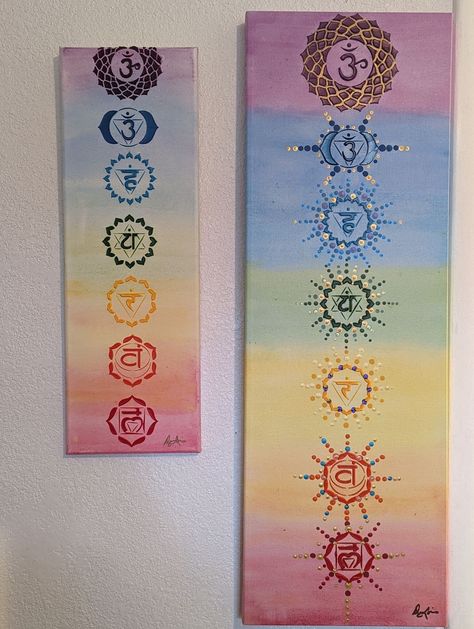 Small Chakra energy art. 24 x 8.  Each chakra symbol is raised creating a unique 3d effect and embellished with acrylic texture. Metallic  acrylic accents give this piece eye catching vibrancy.  Om-inspired chakra designs  illustrate our Chakra energy centers in a  visually  stunningly way.   The art reminds us that we are so much more than just our physical being.  You will be proud to display and share Om designs art with your friends and clients. (Larger 36X12 also available.) Buddha Wall Decor, Art Chakra, Acrylic Texture, Symbol Art, Buddha Wall Art, Chakra Symbols, Chakra Art, Chakra Energy, Energy Centers