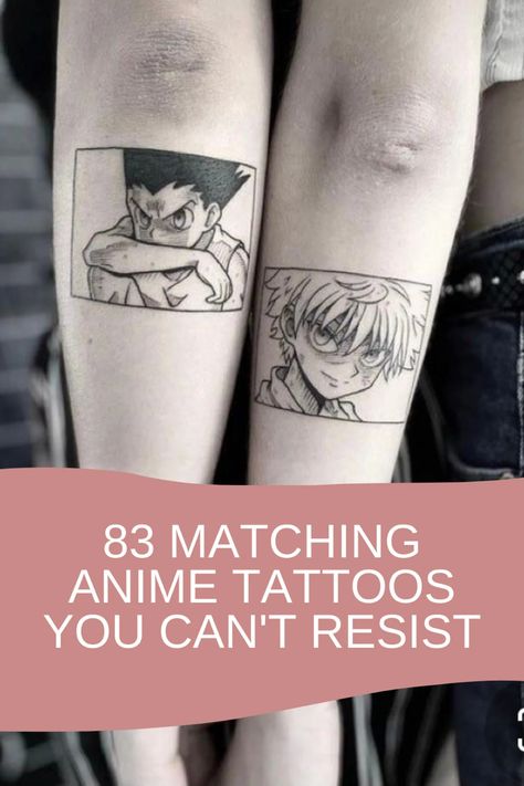 83+ Matching Anime Tattoos You Can't Resist - TattooGlee Matching Anime Tattoos, Resist Tattoo, Tato Naruto, Partner Tattoos, Small Back Tattoos, Small Matching Tattoos, Brother Tattoos, School Anime, Manga Tattoo