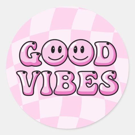 Spread positivity and good vibes with our Good Vibes Stickers/Cupcake Toppers! Featuring a pink checkered background and retro font, these stickers are a perfect addition to your party decor. The text "Good Vibes" is accompanied by happy faces, adding an uplifting touch to your decorations. Use these stickers to decorate party favors or use them as cupcake toppers to add a fun and positive message to your desserts. Pink Checkered Background, Vibes Stickers, Checkered Background, Pink Checkered, Happy Faces, Spread Positivity, Retro Font, Birthday Design, Positive Messages