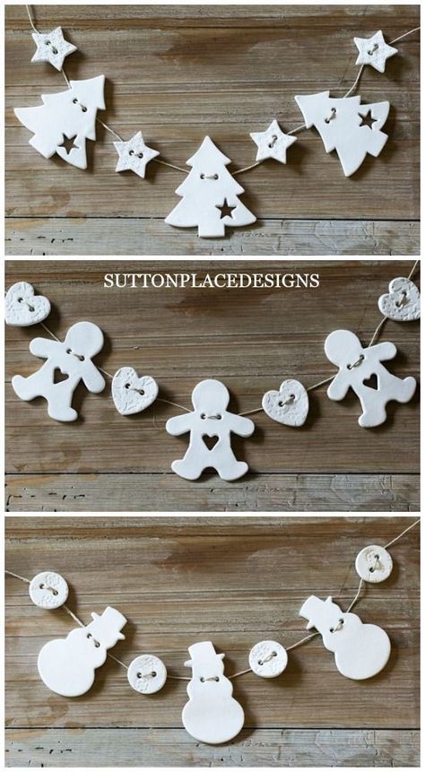 Air Clay Garland, Salt Dough Garland, Salt Dough Christmas Decorations, Salt Dough Christmas, Joululahjat Diy, Clay Tags, Salt Dough Christmas Ornaments, Clay Decorations, Salt Dough Crafts