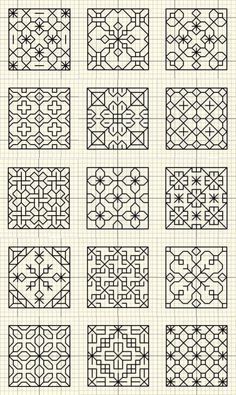 Motifs Blackwork, Blackwork Embroidery Designs, Blackwork Embroidery Patterns, Blackwork Cross Stitch, Blackwork Designs, Graph Paper Designs, Sashiko Pattern, Blackwork Patterns, Subversive Cross Stitch