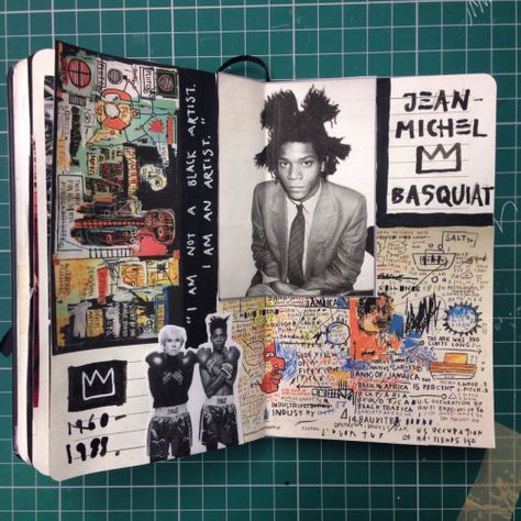 Basquiat Sketchbook, Art Sketch Book Ideas Inspiration, Art Sketchbook Pages, Scrapbook Aesthetic, Illustration Design Graphique, Kunstjournal Inspiration, Sketchbook Layout, Gcse Art Sketchbook, A Level Art Sketchbook