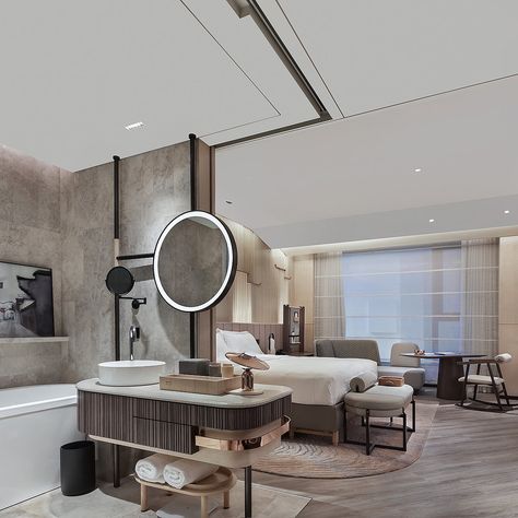 Wilson Associates Unveils Model Guest Rooms for Coli Hotel Fuzhou Country French Bedroom, Hotel Room Interior, French Bedroom, Hotel Room Design, Contemporary Light Fixtures, Roof Architecture, Bedroom Style, Hotel Interior Design, Hotel Bathroom