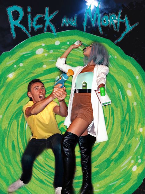 Couple Rick And Morty Costume, Couple Halloween Costume Ideas 2022, Et Couple Costume, Female Rick And Morty Costume, Rick And North Costume, Couples Cartoon Halloween Costume, Couples Costumes 90s, Couples Concept Costumes, Halloween Aesthetic Costume Couple