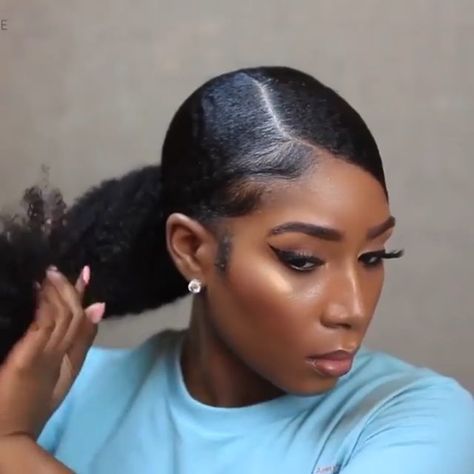 1,630 Likes, 6 Comments - Type4Kinks&Coils (@type4kinksandcoils) on Instagram: “Super SLEEK low ponytail style! 😘Would you love to try it?  100% virgin human hair 📢Use code…” Low Bun Tutorial, Afro Hair Bun, Natural Bun Hairstyles, Black Hair Bun, Natural Hair Ponytail, Cabello Afro Natural, Low Buns, Protective Hairstyles For Natural Hair, Beautiful Black Hair