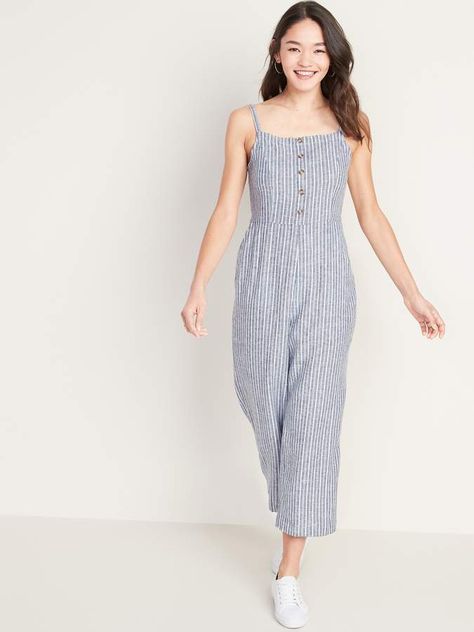 Old Navy Square-Neck Linen-Blend Striped Cami Jumpsuit for Women Summer Mini Dresses, Spring Summer Fashion Trends, Chic Maxi Dresses, Cami Jumpsuit, Jumpsuit For Women, 1 Timothy, Jumpsuit Pattern, Spring Fashion Trends, Summer Fashion Trends