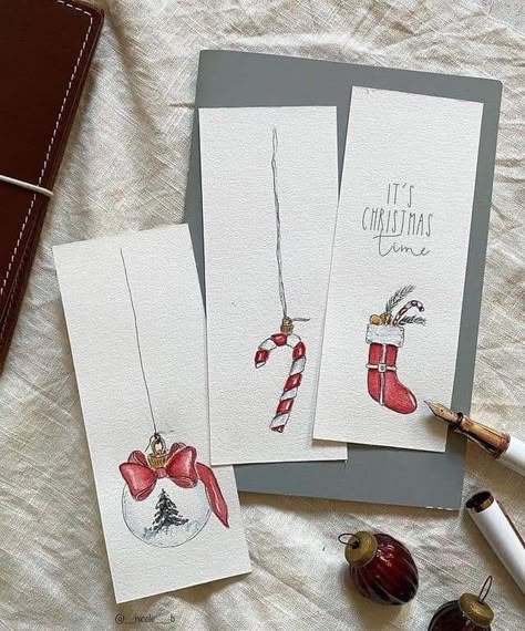 Christmas Cards Drawing, Painted Christmas Cards, Book Painting, Christmas Bookmarks, Christmas Card Art, Painting Christmas, Christmas Card Crafts, Watercolor Christmas Cards, Tag Ideas