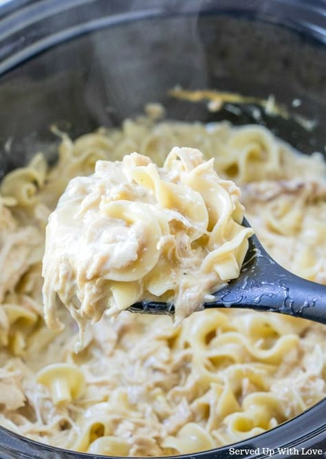 Crock Pot Chicken and Noodles recipe from Served Up With Love Slow Cooker Olive Garden Chicken, Crock Pot Chicken And Noodles, Olive Garden Chicken Pasta, Chicken With Noodles, Cracker Barrel Copycat Recipes, Chicken And Egg Noodles, Upstate Ramblings, Garden Pasta, Crockpot Chicken And Noodles