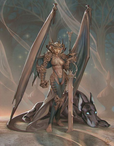 ArtStation - Ikthea Dragonkin - Personal work, Alex Chen Alex Chen, Fantasy Demon, Dragon Dreaming, Hybrid Art, Female Armor, Female Dragon, Dug Up, Fiction Idea, Monster Concept Art