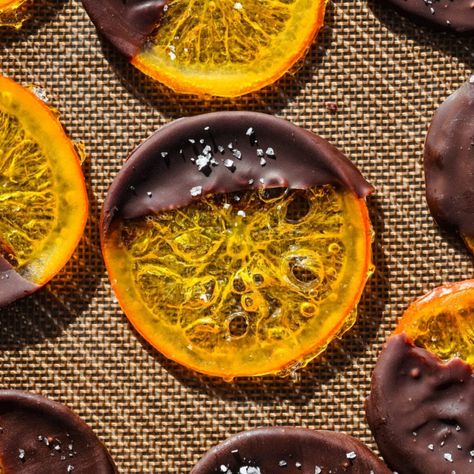 Candied Oranges Chocolate Dipped Candied Oranges, Cake With Candied Oranges, Candied Oranges Dipped In Chocolate, Candied Citrus Slices, Cuties Oranges, Homemade Goldfish Crackers, Strawberry Fruit Leather, Candied Oranges, Christmas Bakes