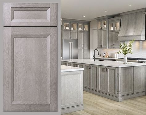 Classic Flat Panel Styling in a Trending Light Gray Stain. Gray Stained Kitchen Cabinets, Grey Stained Cabinets, Gray Stained Cabinets, Light Gray Kitchen Cabinets, Light Gray Kitchen, Stain Cabinets, Light Grey Kitchen Cabinets, Gray Kitchen Cabinets, Oven Cabinet