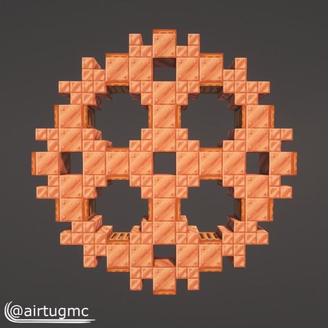 Airtug on Instagram: “Here’s some new gear designs for you guys to use, feel free to use any type of block I just like copper for gears #minecraft #minecrafter…” Gears Minecraft, Minecraft Gears Design, Minecraft Steampunk Decoration, Minecraft Gear Design, Minecraft Anchor, Minecraft Building Ideas Copper, Minecraft Copper Ideas, Minecraft Copper Palette, Gear Minecraft