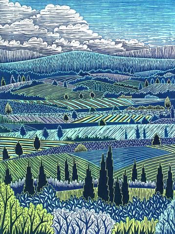 Cetakan Lino, Akvarel Illustration, Trees And Clouds, Zantangle Art, Italian Landscape, Landscape Quilts, Linocut Art, Woodcuts Prints, 수채화 그림