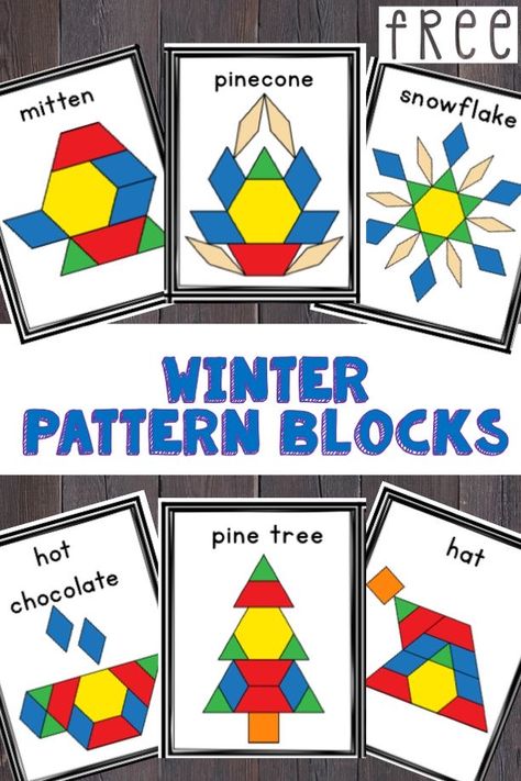 Pattern Block Templates, Winter Classroom, Winter Kindergarten, Winter Math, Stem Activity, Kindergarten Centers, Winter Preschool, Winter Pattern, Preschool Themes