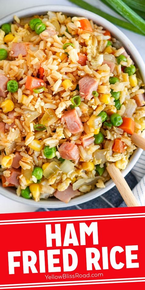 Ham Fried Rice How To Make Fried Rice With Leftover Rice, Meals Made With Rice, Ham Fried Rice Easy, Fried Rice Ham, Ham Rice Recipes, Ham Fried Rice Recipe Easy, Ham Rice Casserole, Ham Fried Rice Recipe, Rice Dinners