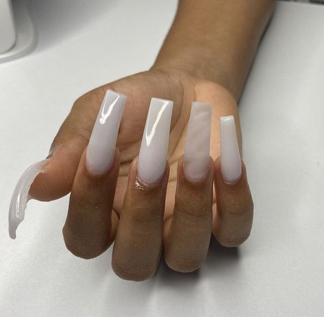 White Cloudy Nails, White Powered Acrylic Nails, Soft White Long Nails, Extra Long White Acrylic Nails, Long Soft White Acrylic Nails, Xl Long Acrylic Nails White, Pale Nails, Sweet 16 Nails, White Gel Nails