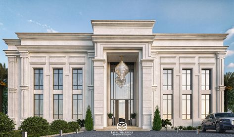 NEW CLASSIC VILLA DESIGN on Behance Neoclassical Architecture Villa, Classic Commercial Building Exterior, Neo Classical Architecture Exterior, Neoclassical Exterior Design, Modern Classic Architecture Facades, New Classic Architecture Villa, Neo Classical House Exterior, Classic House Exterior Luxury, Classic Facade Architecture