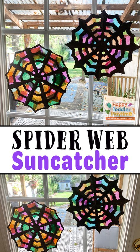 Fall School Projects, Halloween Themes For Preschool, Easy Classroom Halloween Crafts, Halloween Craft For Classroom, Spider Toddler Craft, Spider Web Diy Decoration, Fall Arts And Crafts For Elementary Kids, Spider Web Suncatcher, Halloween Crafts 2nd Grade