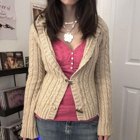 super adorable y2k early 2000s cardigan sweater by... - Depop 2000s Fall Fashion, 2000s Cardigan, 2000s Sweater, Shade Of Brown, Y2k Cardigan, Y2k Early 2000s, Fall Love, Y2k Sweater, Clothing Pieces