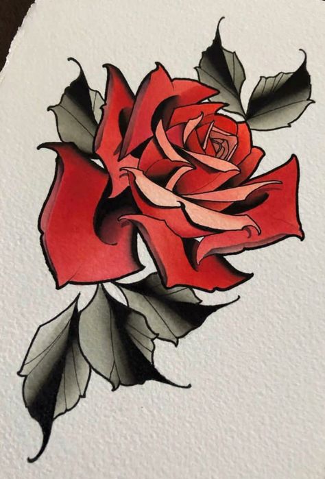 Neo Traditional Rose, Neo Traditional Roses, Flash Art Tattoos, Traditional Rose Tattoo, Tato Tradisional, Traditional Tattoo Flowers, Traditional Rose, Skull Designs, Kunst Tattoos