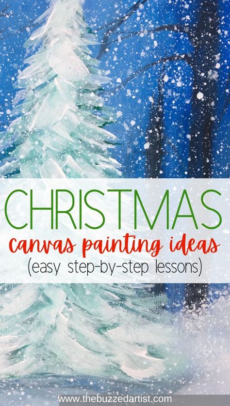 Christmas Paint And Sip Ideas Easy, Christmas Crafts With Canvas, Christmas Canvas Paintings Step By Step, Diy Christmas Acrylic Painting, Holiday Canvas Painting Ideas Christmas, Canvas Painting Ideas For Beginners Step By Step Christmas, Pictures To Paint On Canvas Easy, Christmas Canvas Diy Paint, Painting Christmas Trees Canvas