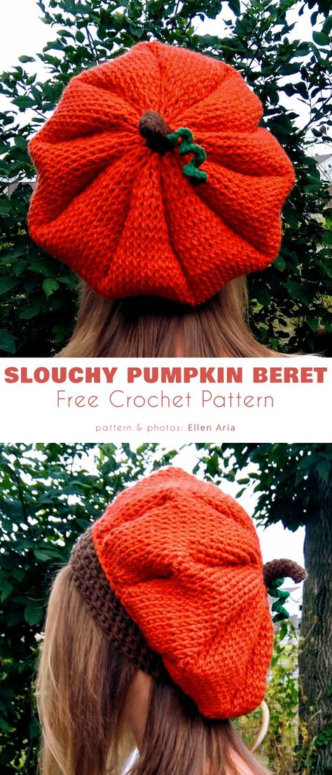 Autumn Crochet Amigurumi, Slouchy Pumpkin Beret, Halloween Beanie Crochet Pattern, Pink Chunky Yarn Crochet Ideas, Pumpkin Sweater Crochet Pattern, Crochet Slouchy Beret, Crochet Toilet Lid Cover Free Pattern, Pumpkin Beret Crochet Pattern Free, Pumpkin Beret Crochet Pattern