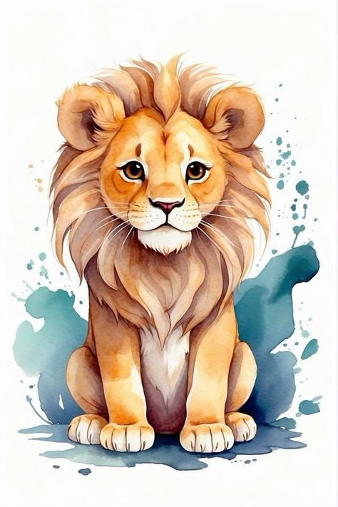 Cartoon Lion Drawing, Lion Drawing For Kids, Baby Lion Drawing, Lion Watercolor, Lion Cartoon, Lion Clipart, Animal Art Projects, Lion Illustration, Lion Drawing