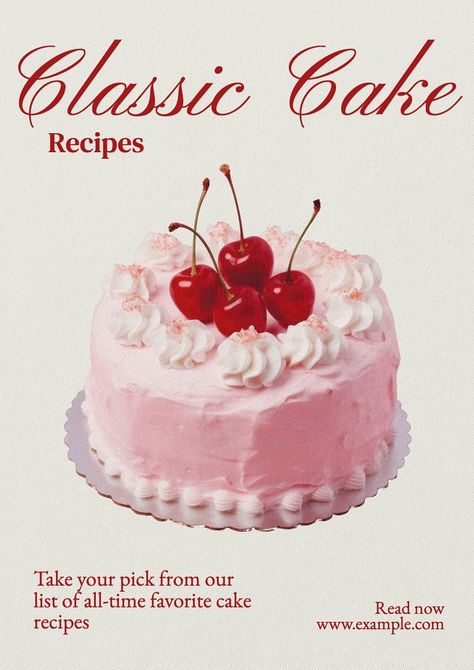 Recipes Template Design, Birthday Cake Graphic Design, Vintage Cake Poster, Recipe Design Graphic, Cake Poster Design Ideas, Graphic Design Posters Inspiration, Cake Graphic Design, Poster Food Design, Cake Poster Design