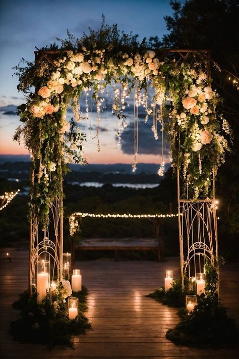 Unique Flower Arch Wedding, Wedding Ideas Arches, Fairytale Arch Wedding, Marriage Archway, Fantasy Wedding Arch, Wedding Archway Ideas, Wedding Archways, Elegant Wedding Arch, Wedding Ceremony Arches