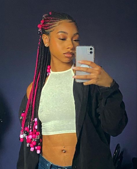 Fulani Braids Ponytail, Black Fulani Braids, Big Fulani Braids, Stylish Cornrows, Fulani Braids With Beads, Pink Peekaboo, Hair Care Ideas, Black Kids Braids Hairstyles, Concert Hairstyles