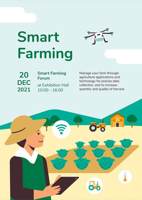 Smart farming event invitation psd editable poster template | premium image by rawpixel.com / audi Agricultural Biotechnology, Smart Farming, Agriculture Design, Agriculture Drone, Hiring Poster, Agriculture Projects, Smart Farm, Farming Technology, Agriculture Business