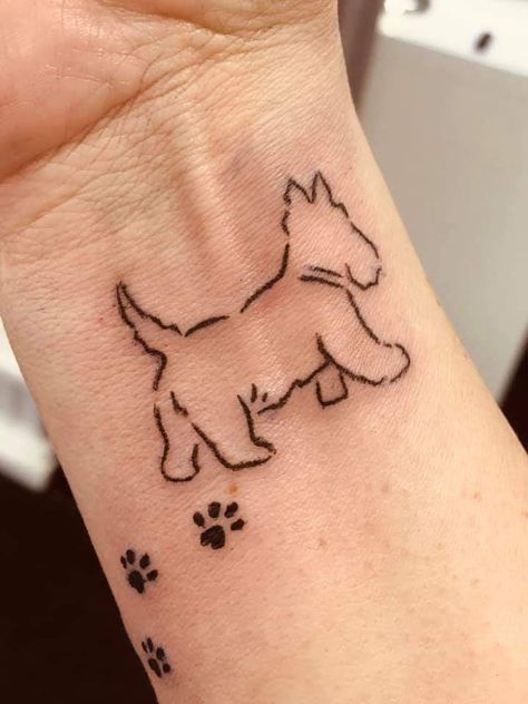 Westie Terrier Tattoo, Subtle Dog Memorial Tattoo, Westie Dog Tattoo, Westie Tattoo Ideas, Westie Tattoos, Scottish Terrier Tattoo, Westie Tattoo, Schnauzer Tattoo, Pet Portrait Tattoos