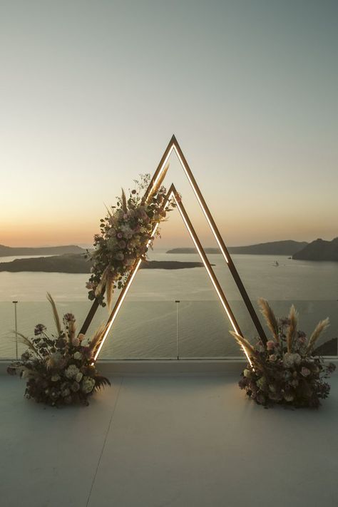 wedding arch, wedding flowers, wedding ceremony Wedding Arbor Unique, Triangle Wedding Arbor With Drape, Wooden Triangle Backdrop, Wedding Arch Ideas Triangle, Geometric Wedding Arch, Unique Wedding Arch Ideas, Wooden Triangle Arch, Wedding Triangle Arch, Fresh Wedding Decor