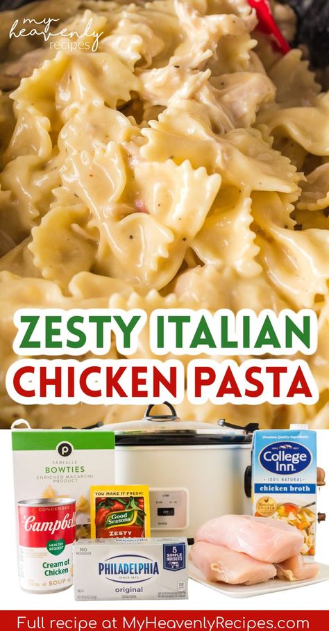 Zesty Italian Chicken Pasta, Zesty Italian Chicken, Italian Chicken Pasta, Chicken Crockpot Recipes Easy, Easy Crockpot Dinners, Pasta Dinner Recipes, Crockpot Dishes, Italian Chicken, Dinner Recipes For Family