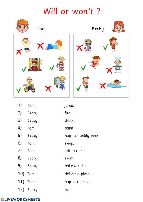 Future Simple Worksheet, T Worksheet, Worksheets For Elementary Students, Simple Present Tense, Reading Comprehension Lessons, Grammar For Kids, English Activities For Kids, English Grammar Worksheets, English Activities