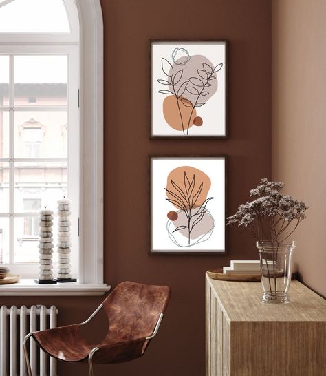 Abstract wall art set of 2 printable brown tan neutral | Etsy Brown Wall In Living Room, Brown Wall Art Bedroom, Brown Wall Decor Bedroom, Brown Grey Walls, Brown Wall Room Ideas, Brown Wall Decor Living Room, Decor For Brown Walls, Brown Wall Decor Ideas, Brown Feature Wall Bedroom