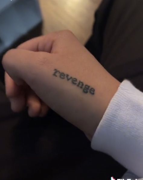 Revenge Tattoo Ideas, Revenge Tattoos, Revenge Tattoo, Skeleton Hand Tattoo, Small Wrist Tattoos, Skeleton Hand, Hand Tattoo, Word Tattoos, Small Hands