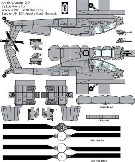 AH-64 Apache Helicopter (3-D) | Paper Miniature Paper Helicopter, Apache Helicopter, Paper Model Car, Paper Airplane Models, Cardboard Car, Paper Folding Crafts, Ah 64 Apache, Paper Aircraft, Bookbinding Tutorial