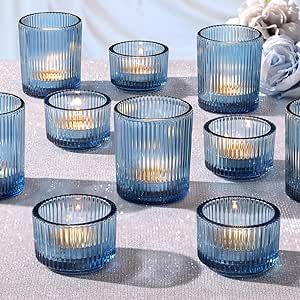 NITIME 20pcs Ribbed Blue Votive Candle Holders, Assorted Tea Lights Candle Holder, Blue Glass Candle Holders for Table Centerpiece, Wedding Table Settings and Party Decorations Tea Candles Wedding, Candles Wedding Table, Blue Votive Candle Holders, Blue Candle Holder, Blue Candle Holders, Table Centerpiece Wedding, Blue Party Decorations, Blue Candle, Candles Wedding