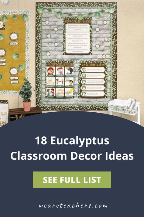 Eucalyptus classroom decor will add a soothing air of calm to any classroom—which is exactly what most teachers need. Eucalyptus Classroom Decor, Eucalyptus Classroom, Classroom Decor Ideas, Classroom Diy, Birthday Bulletin Boards, Diy Classroom Decorations, Birthday Bulletin, Classroom Seating, Classroom Rug